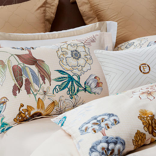 【积分兑换】富安娜（Fuanna）纯棉四件套-花舞欣岚 被套203*229cm 床单230*240cm 枕套74*48cm 商品图3