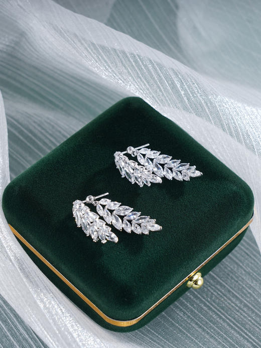 子佩集S925银【岁岁宁安】耳环【Z22277】纯银叶子麦穗树叶锆石2504 商品图0