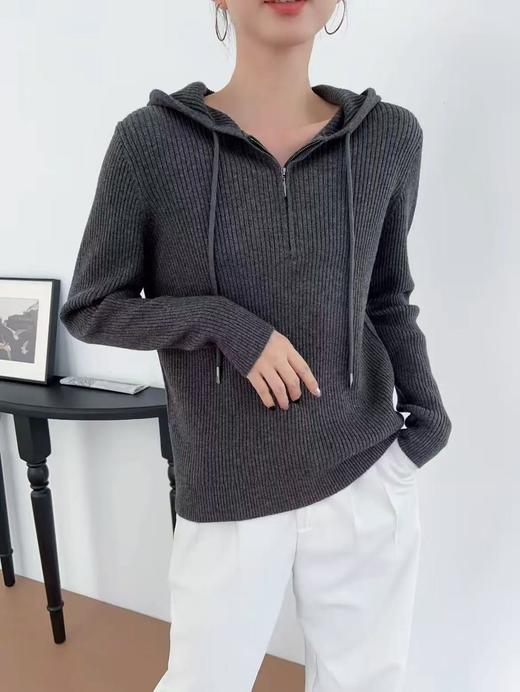 自营| 超推荐，不好穿直接退！！手感顺滑软糯！！百搭连帽针织半拉链打底衫-喜出 商品图1
