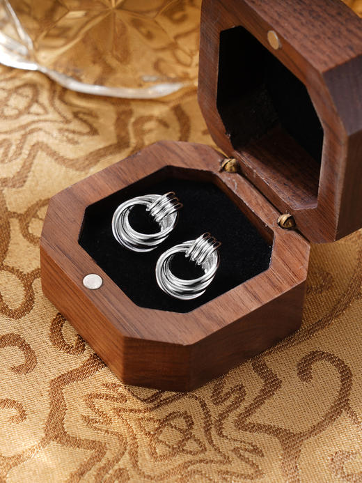 子佩集S925【缠绵】耳钉纯银【AJ01535】原创2环环相扣扣环耳圈2501 商品图1