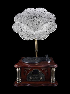 子佩集S999银手工银花丝【白玉海棠之音留声机】摆件大师工坊原创设计【BYHTHSP】2506