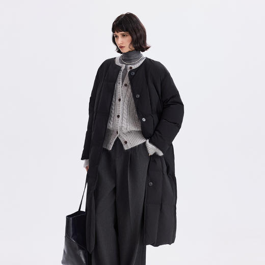 棉仓367615012-【90白鹅绒】长款方格羽绒服女25冬新款可拆卸围脖保暖外套 商品图2