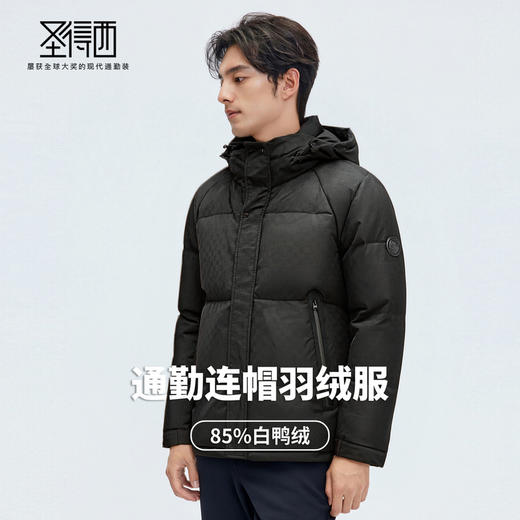 【门店新品&白鸭绒】圣得西男羽绒服25冬季时尚提花连帽羽绒外套 商品图2