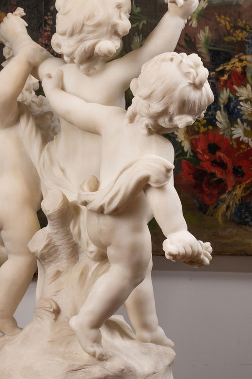 独角鹿西洋古董19世纪末20世纪初法国雕塑家Hippolyte Moreau签名创作小天使主题大理石雕塑 商品图6