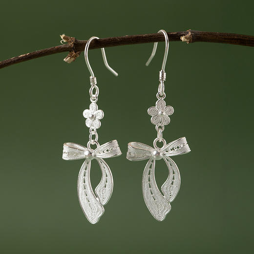 【林栖设计小店】蝴蝶结耳饰银925花丝银器复古优雅原创2025秋冬新款配饰2954159 商品图0