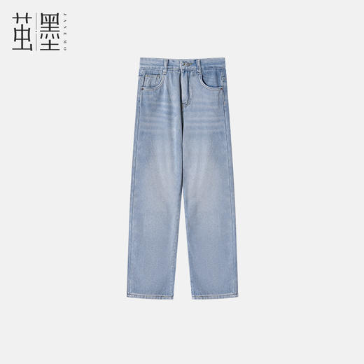 茧墨 简约复古高腰窄版加绒阔腿牛仔裤 商品图1