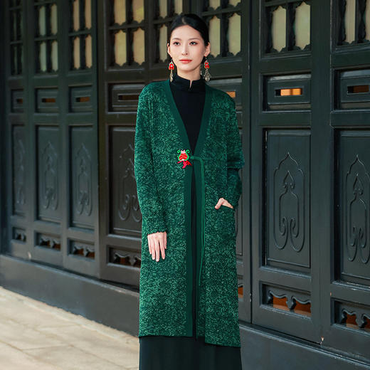 【秋冬新品外套】七夜弦毛织提花长开衫 | 墨绿色 酒红色 商品图3