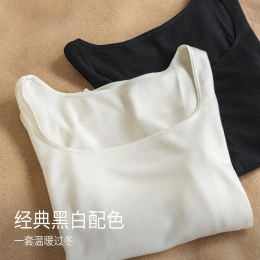 靴下物秋冬法式方圆领发热保暖内衣女弹力女士保暖长袖打底衫套装 商品图1