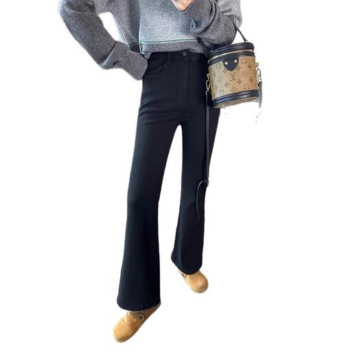 焊在腿上黑色喇叭牛仔裤！2025女秋冬新高腰弹力显瘦微喇裤！ 商品图4