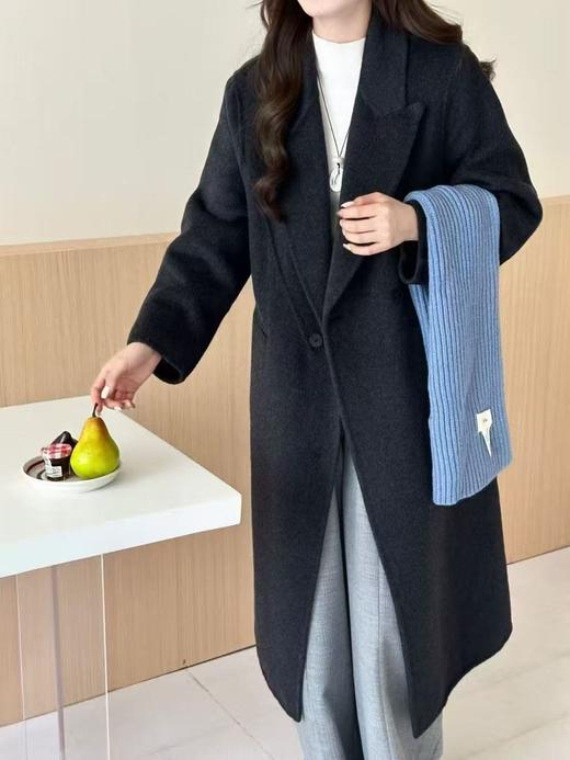 【YW】无忧购长款双面100%羊毛大衣西装领渔夫帽两件毛呢气质外套（截单后3-5天发货） 商品图5