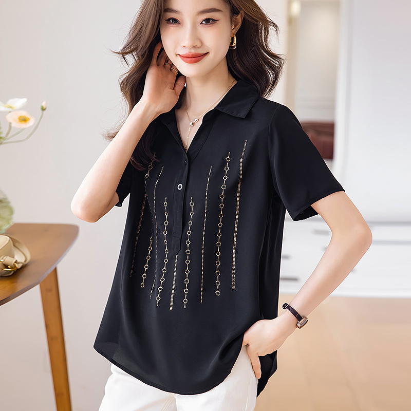 夏季2025新款加肥加大码女衬衫妈妈短袖雪纺衬衣女装胖mm宽松上衣