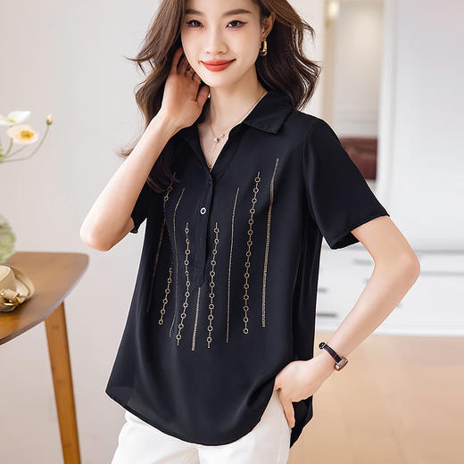 夏季2025新款加肥加大码女衬衫妈妈短袖雪纺衬衣女装胖mm宽松上衣 商品图0