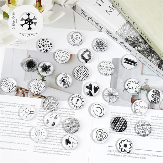 【30个/包】磁吸冰箱贴 艺术线条涂鸦白板磁性贴片 照片固定黑板强力磁贴  3cm 商品图3