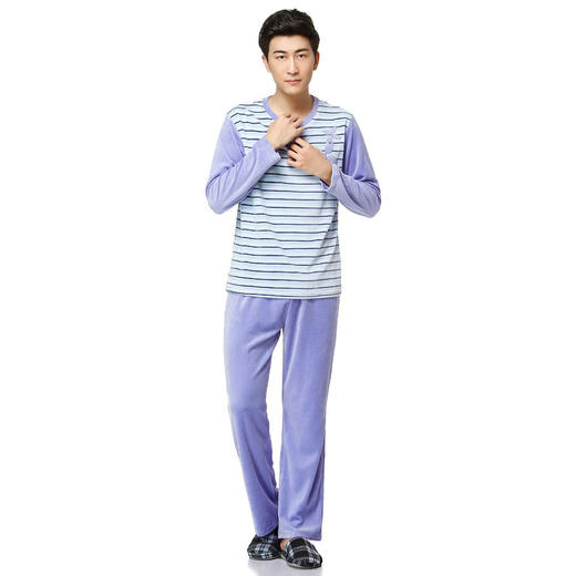 爱帝男士秋款天鹅绒休闲圆领长袖家居服套 商品图5