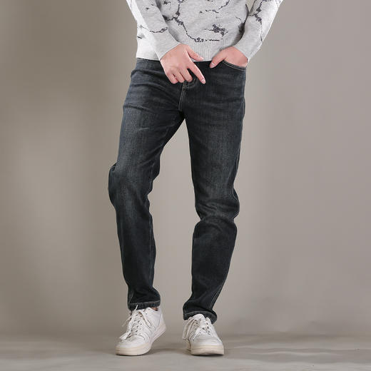 DRONKOO 2025 织带腰带棕蓝皮标一体绒咖底厚牛仔长裤 商品图1