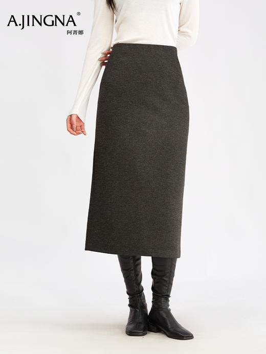 【醋酸羊驼毛】阿菁娜冬季新款醋酸羊驼毛半裙立体剪裁超长裙连腰设计显瘦F30D213011 商品图0