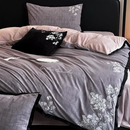 Holbe̓r秋冬高级感鎏金绒刺绣四件套牛奶绒保暖被套床单家纺床品 商品图1