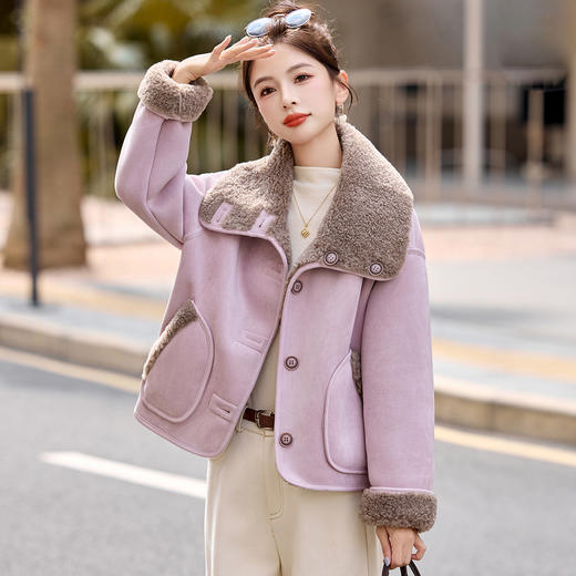 双面穿加绒皮毛一体棉服外套，时尚流行短款翻领棉衣HR-8977 商品图1