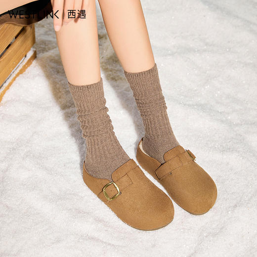 西遇勃肯鞋半拖女新款秋冬百搭圆头一脚蹬包头拖鞋博肯厚底鞋V0057239/V0057240 商品图7