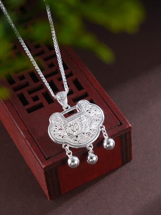 子佩集S999银【如意深锁】套链【YZTL0437】纯银花丝锁福项链2504 商品图0