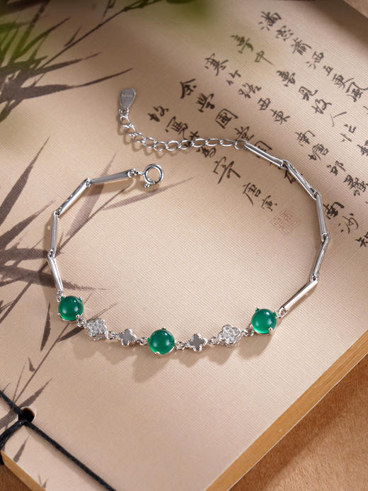 子佩集S925银【绿忆江南】手链【SL022312】纯银绿玉髓2505 商品图0
