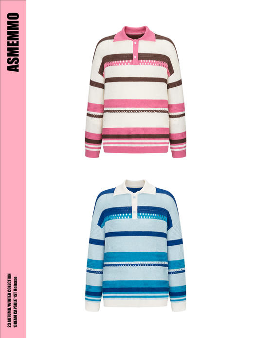 ASMEMMO咦哇•“漫步樱花岛”撞色破洞长袖毛衫 商品图3