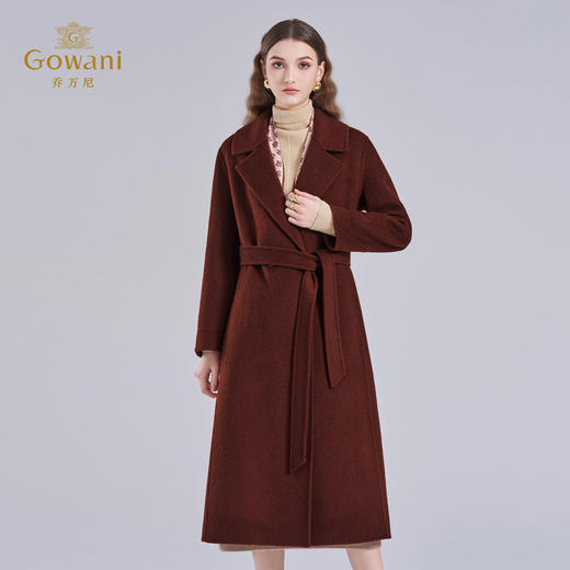 乔万尼2025冬新品气场女王翻领羊毛驼绒混纺H型系带中长款大衣ED4A730 商品图1