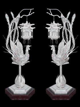 子佩集S999银手工银花丝【凤鸣朝阳宫灯银花丝摆件】大师工坊原创设计（一对）2506