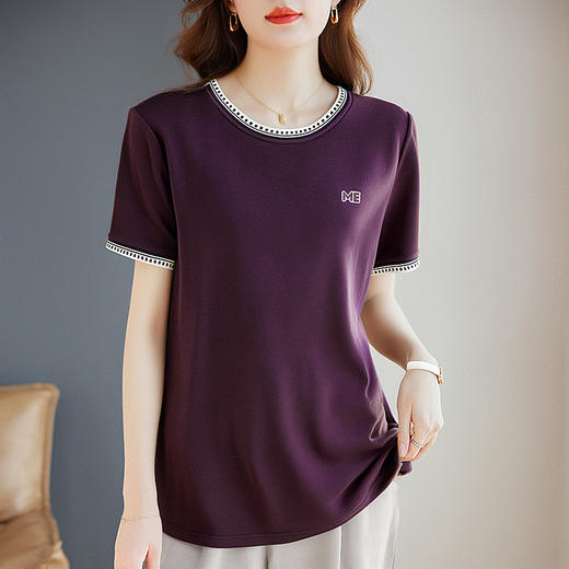 紫色短袖t恤女夏季2025年新款大码女装宽松半袖胖mm减龄女士上衣 商品图0