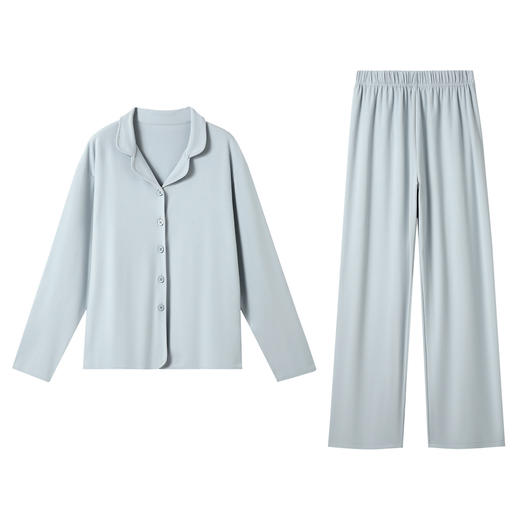 森岛 秋冬纯色女士家居服纽扣翻领长袖上衣长裤套装宽松外穿睡衣 商品图4