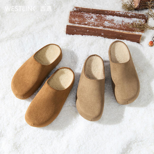 西遇加绒小土豆勃肯鞋女新款秋冬保暖毛毛拖鞋厚底内增高半拖V0057298 商品图0
