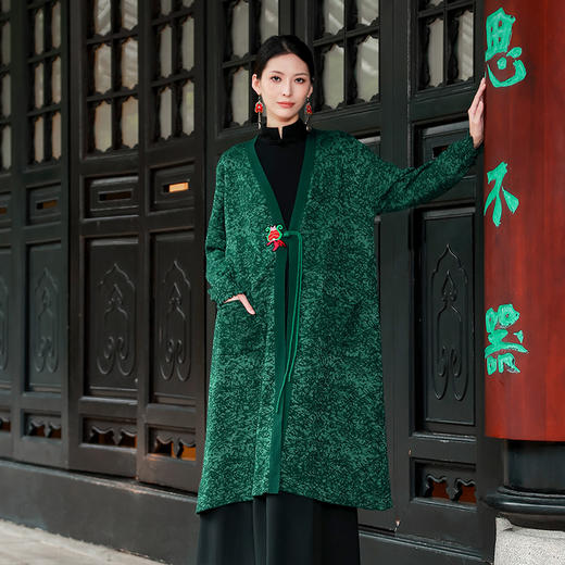 【秋冬新品外套】七夜弦毛织提花长开衫 | 墨绿色 酒红色 商品图2