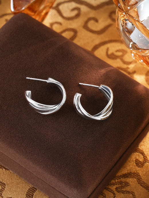 子佩集S925银【交织之护】耳钉【USE062】纯银原创2半环半圆扣环耳圈2502 商品图0