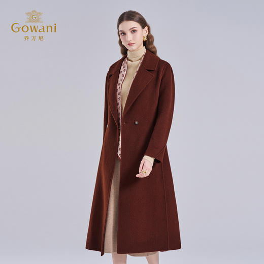乔万尼2025冬新品气场女王翻领羊毛驼绒混纺H型系带中长款大衣ED4A730 商品图2