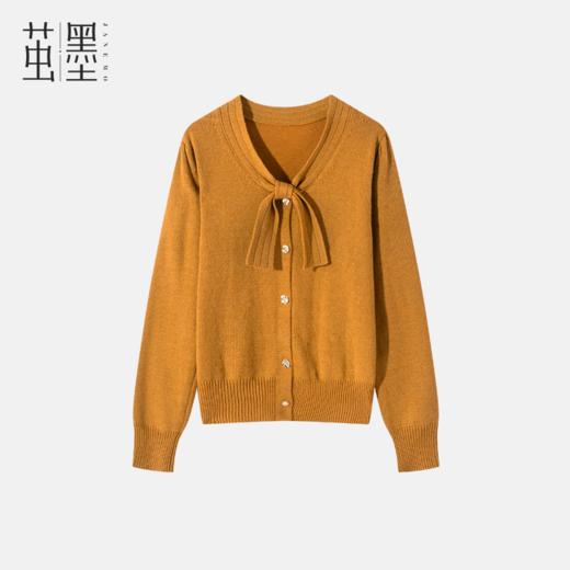 茧墨 优雅温柔蝴蝶结V领浣熊绒开衫毛衣 商品图1