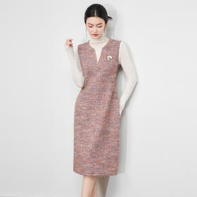 高货法式温柔优雅粗花呢无袖背心加厚连衣裙WLZD2513803