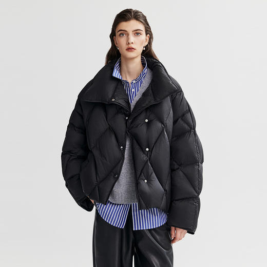 棉仓366615010-【90白鹅绒】菱格绗缝羽绒服女25秋冬大翻领设计微宽松短款 商品图0