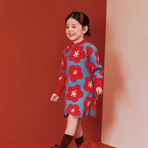 迷你巴拉巴拉女童亲子针织连衣裙不易起球儿童拜年服2025新年冬季 商品图2