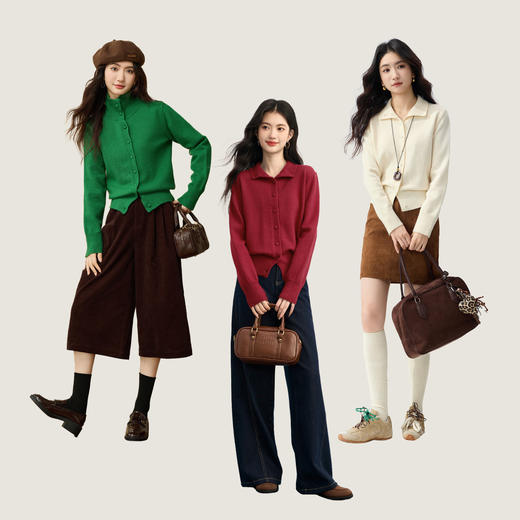 【周四狂欢价】熙世界独特绝美克莱因蓝毛衣开衫女长袖翻领针织上衣2025秋冬新款 商品图2