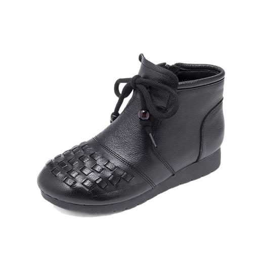 复古手工编织中老年平跟牛筋防滑，保暖短靴女牛皮妈妈棉鞋MLD-85236 商品图4