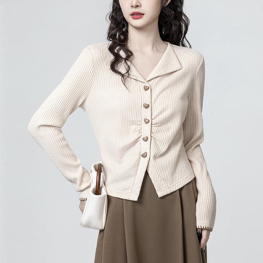 裁缝学苑AQ569V领针织开衫纸样女装新款褶皱翻领短款上衣样板 商品图5