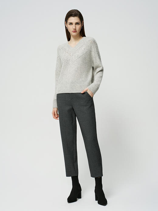 【羊绒+桑蚕丝镂空套衫】羊绒世家秋冬新品女士V领针织内搭保暖套衫 商品图2