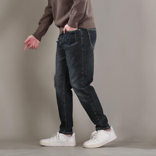 DRONKOO 2025 织带腰带口袋捏褶一体绒厚牛仔长裤 商品图2