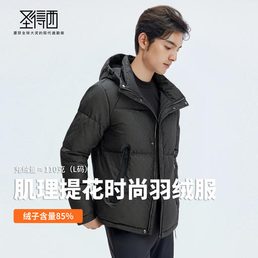 【门店新品&白鸭绒】圣得西男羽绒服25冬季时尚提花连帽羽绒外套 商品图3