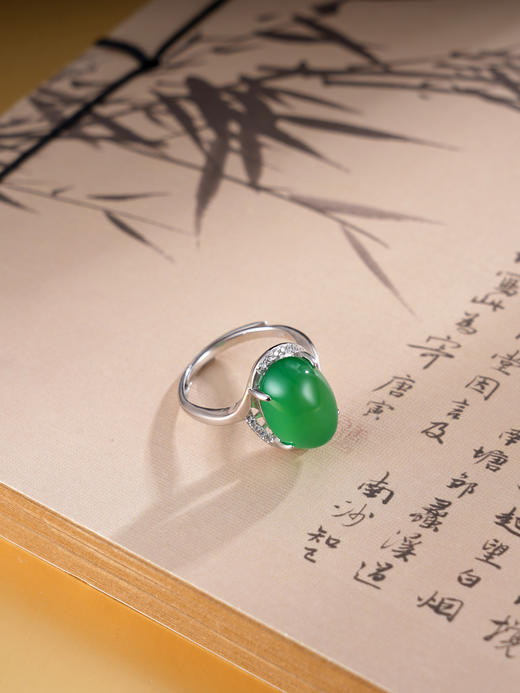 子佩集S925银【绿意春归】戒指纯银【YH08400039-1】绿玉髓2501 商品图0