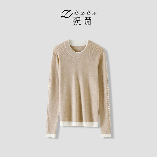 【合作款】ZHUHE祝赫-时尚撞色圆领长袖针织衫-5QZZH037 商品图4