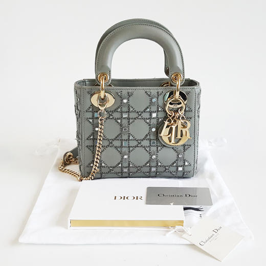 【95新】Dior迪奥LADY DIOR手袋灰色亮片刺绣三格戴妃手提单肩包女士101125NJT50 商品图1