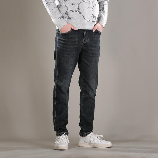 DRONKOO 2025 织带腰带棕蓝皮标一体绒咖底厚牛仔长裤 商品图3