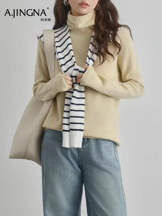 【堆堆领松弛感】阿菁娜冬季新款彩色山羊绒衫堆堆领松弛感设计37℃恒温守护加厚轻盈不臃肿F30D301012 商品图3