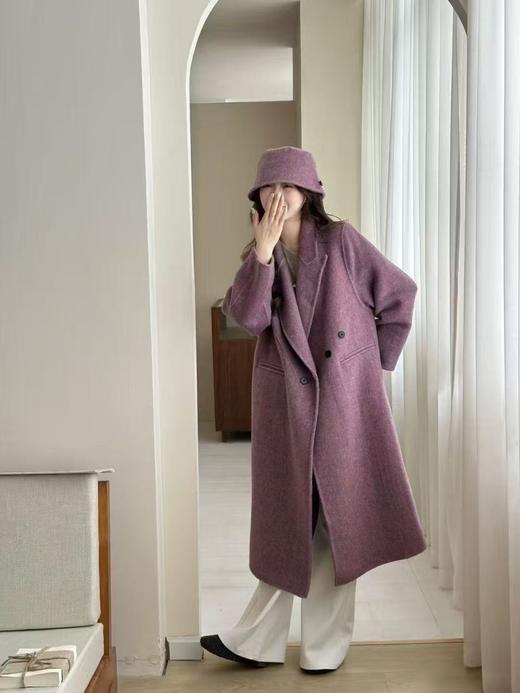 【YW】无忧购长款双面100%羊毛大衣西装领渔夫帽两件毛呢气质外套（截单后3-5天发货） 商品图7